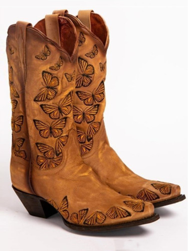 Butterflies Embroidered Western Cowgirl Boots