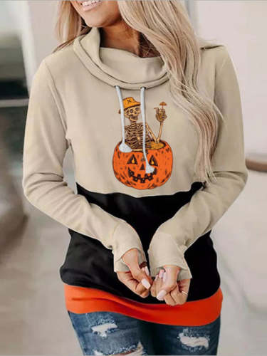 Trendy Color Block Halloween Pattern Sweatshirt