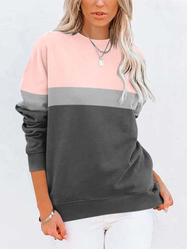Colorblock Round Neck Stylish Sweatshirt with Pockets