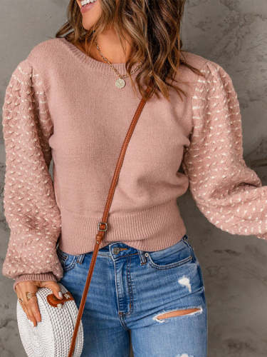 Textured Bubble Sleeve Knit Sweater