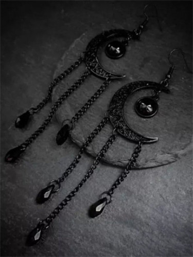 Gothic Halloween Hollow Black Tassel Earrings
