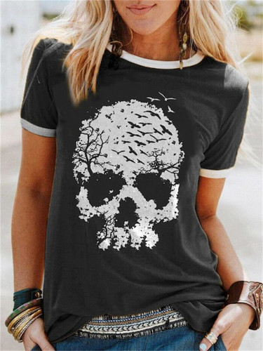 Forest Inspired Skull Graphic T Shirt