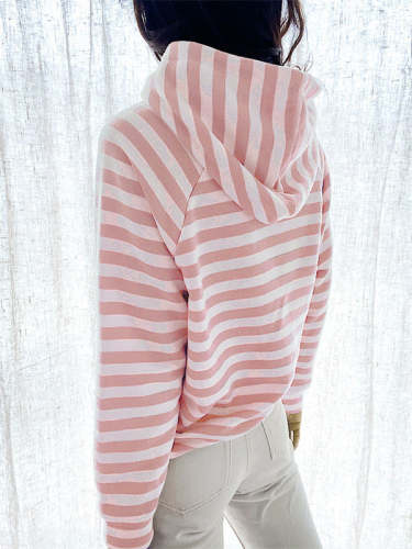 Long Sleeve Stripes Print Hooded Sweatshirt
