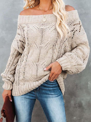 Solid Color Off Shoulder Loose Knitted Sweater