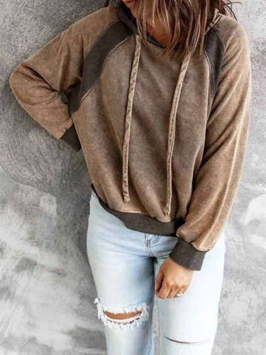 Contrast Color Hooded Casual Sweatshirt