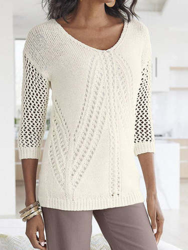 Hollow out 3/4 Sleeve Knitted Sweater