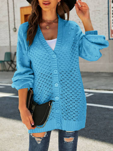 Hollow Out Knitting Buttons Sweater Cardigan