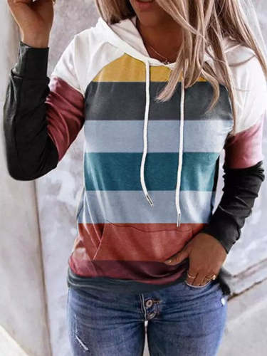 Trendy Colorful Stripes Print Hooded Sweatshirt