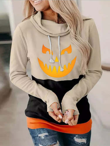 Trendy Color Block Halloween Pattern Sweatshirt