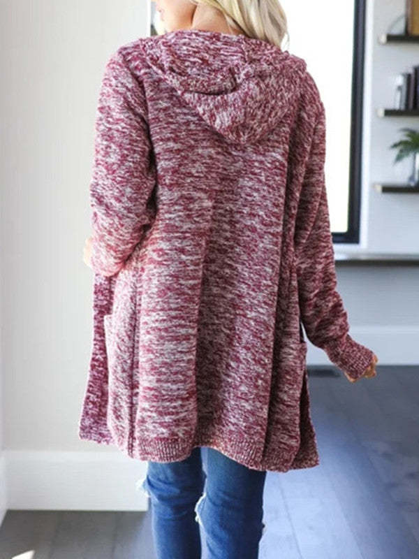 Casual Knitted Hooded Cardigan with Pockets
