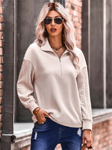 Solid V Neck Knitted Sleeve Sweater