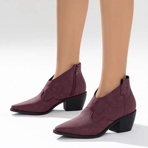 Women'S Pointed Toe Chunky Heel Leather Fashion Boots 10960388C