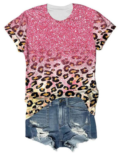 Sequin Gradient Leopard Print T-Shirt