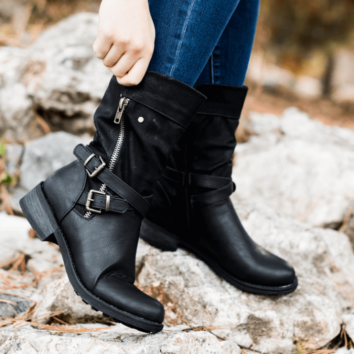 Women Block Heel Buckle Strap Daily Boots