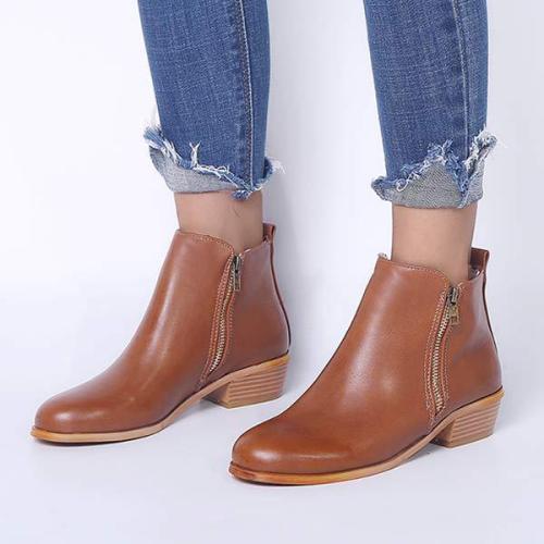 Women'S Vintage Polished Chunky Heel Side Zip Booties 89947523