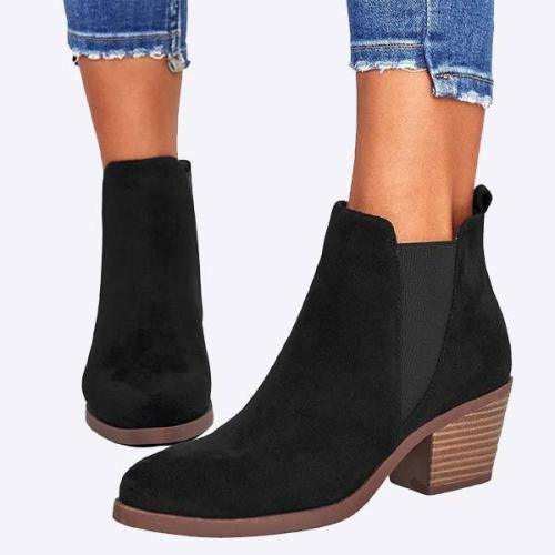 Women'S Round Toe Fashion Chunky Heel Suede Chelsea Boots 91005202