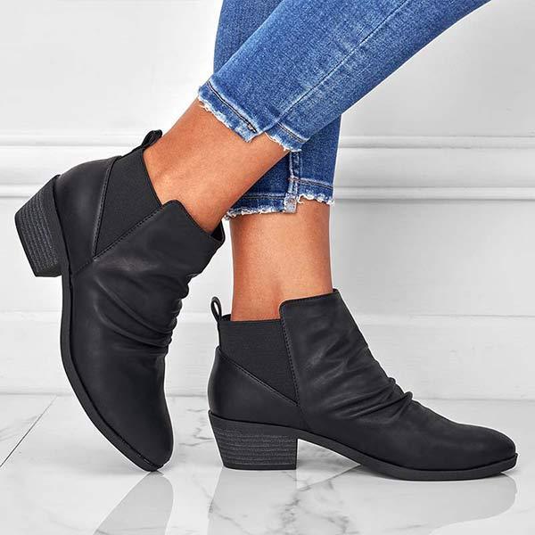 Women'S Chunky Heel Pleated Ankle Boots 56961660C