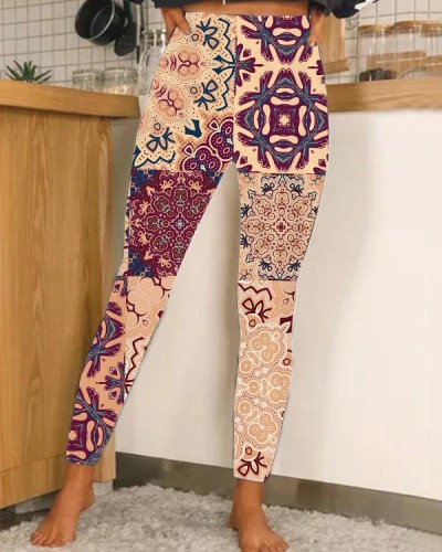 Casual Stretch Vintage Print Leggings Yoga Pants