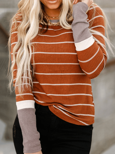 Striped Print Long Sleeve Casual Top
