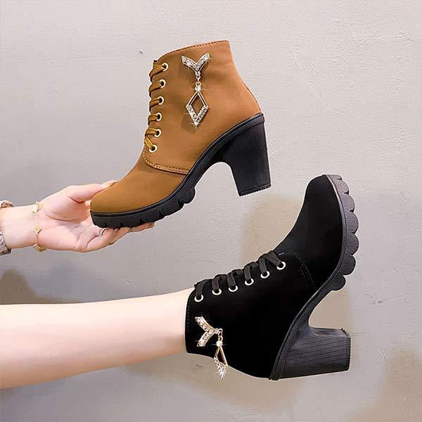 Women'S High Heel Lace Up Chunky Heel Low Boots 34977069C