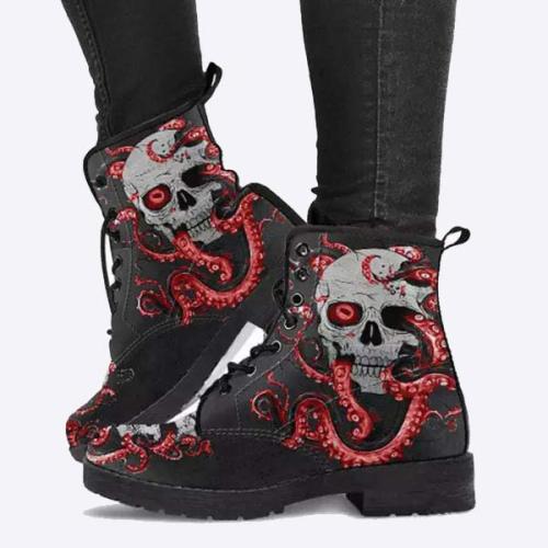 Women'S Skull Print Lace-Up Martin Boots 20933608C