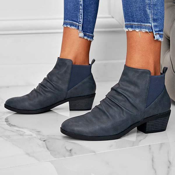 Women'S Chunky Heel Pleated Ankle Boots 56961660C