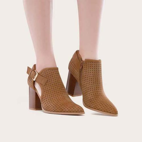 Women'S Cutout Breathable Chunky Heel Boots 13635510C