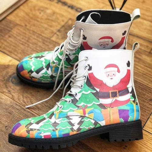 Women'S Round Toe Santa Print Martin Boots 97203506C