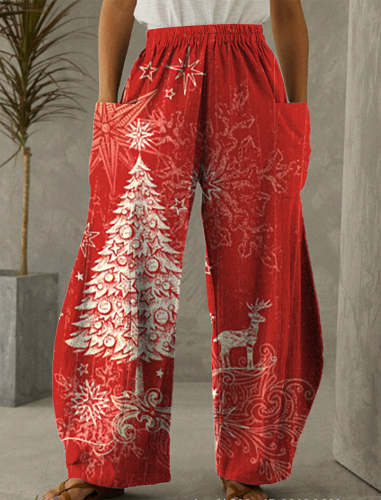 Christmas Big Red Christmas Tree Print Casual Pants