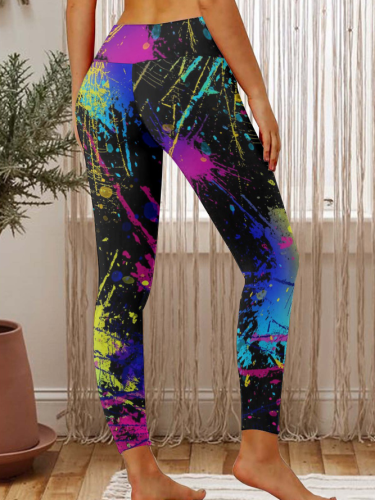 Women Colorful Texture Regular Fit Casual Leggings