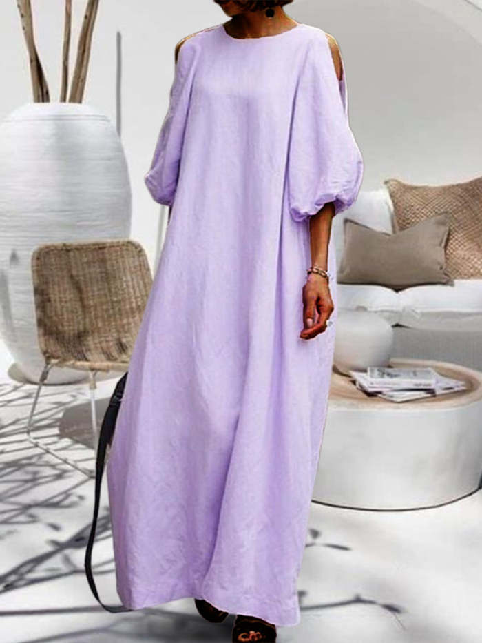 Elegant Mid Sleeve Casual Skirt Off Shoulder Solid Color Cotton Linen Skirt