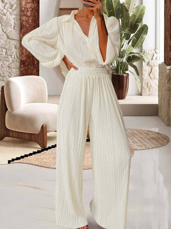 Casual Loose Shirt Trousers Pleated Drape Home Suit