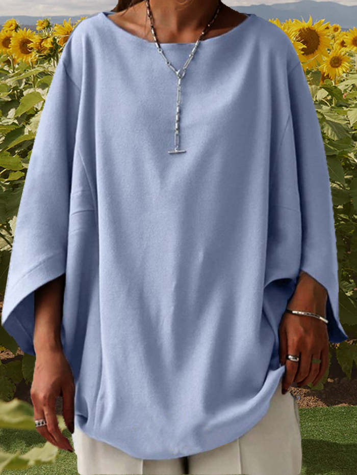 Shirt Casual Sleeve Knit Women O Neck Top Petticoat Oversized Top