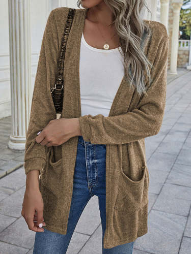 Casual Solid Color Long-Sleeved Knitted Cardigan