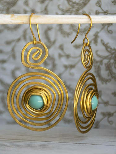 Turquoise Spiral Disc Multilayer Earrings