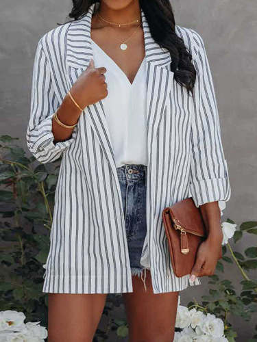 Casual Fashion Striped Long Sleeve Blazer