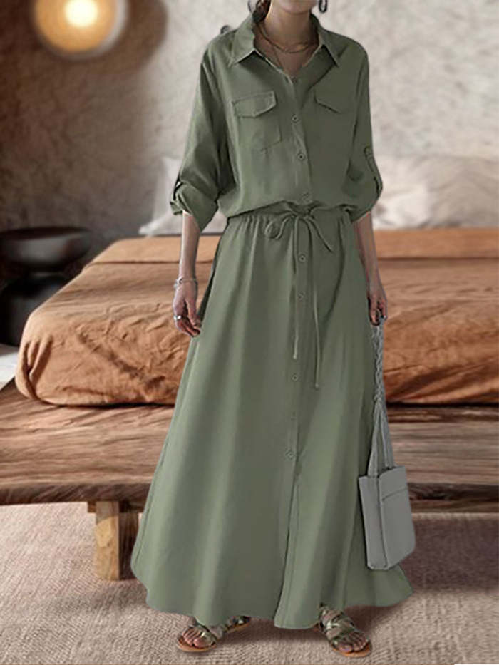 Vintage Women's Long Sleeve Long Shirt Dress