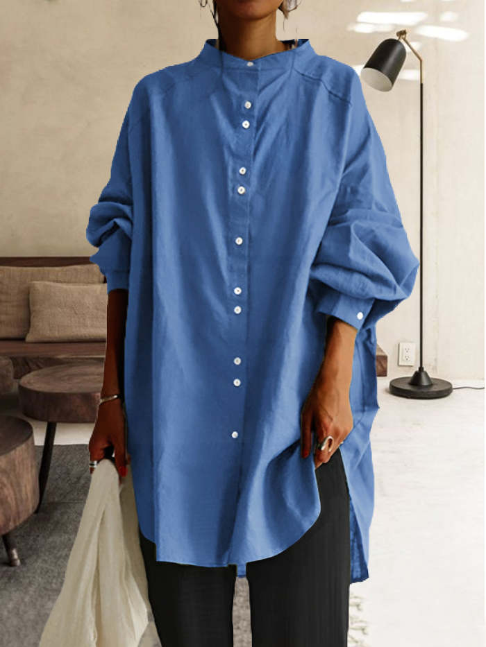 Wabi-Sabi  Cotton Linen Stand Collar Long Sleeve Casual Shirt