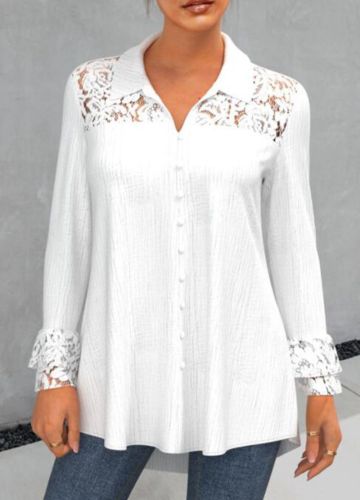 women's autumn and winter hollow lace stitching long sleeve shirt