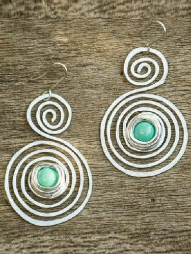 Turquoise Spiral Disc Multilayer Earrings