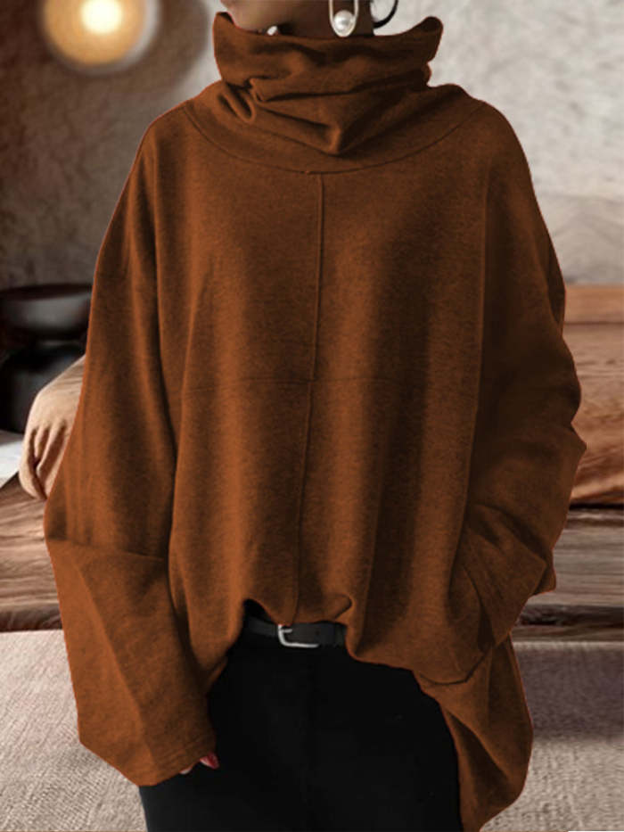 Wabi-Sabi Japanese Loose Casual Long Sleeve Turtleneck Pullover Solid Color Sweatshirt