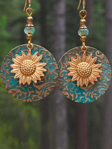 Vintage Sunflower Pattern Earrings Earrings