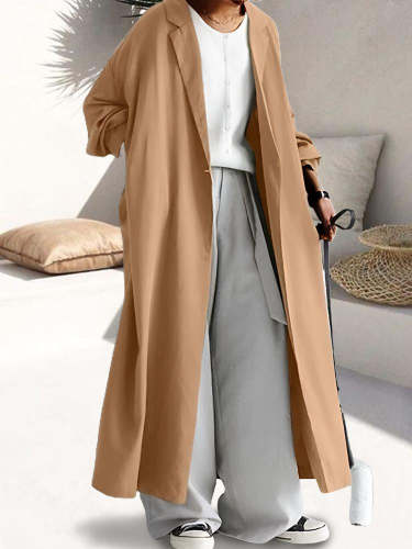Type A Solid Color Long Trench Coat