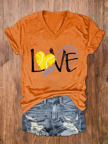 Women's Love Tennis Print V-Neck T-Shirt