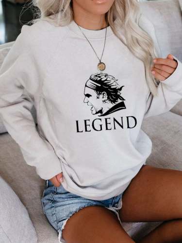 Women's Tennis Legend Print Long Sleeve Crew Neck Sweatshirt