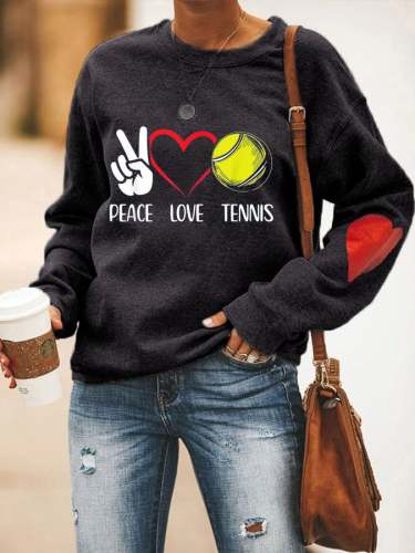 Women's Peace Love Tennis Print Casual Sweatshirt