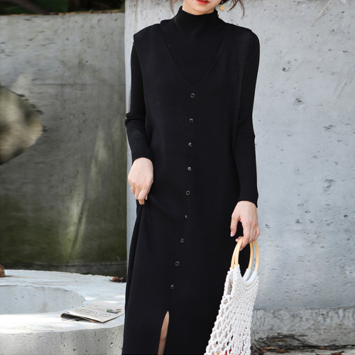 Over The Knee Long Half Turtleneck Sweater Dress Two-Piece Set