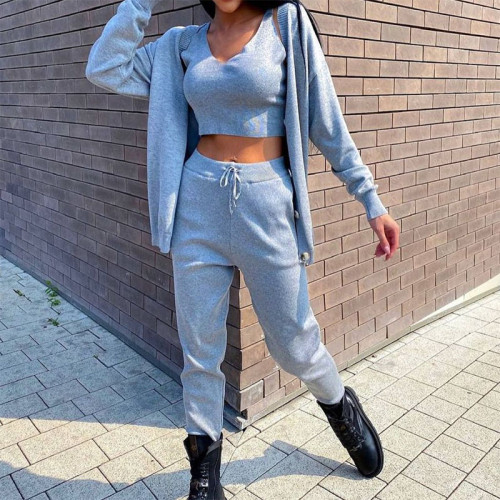 Fashion sports and leisure knitted three-piece set