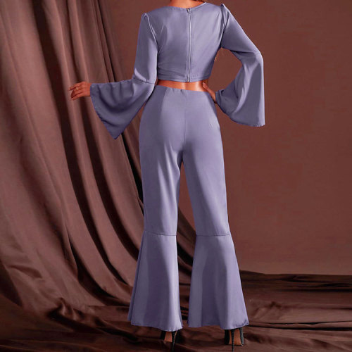 Chic flared sleeve pants design sense of casual temperament suit