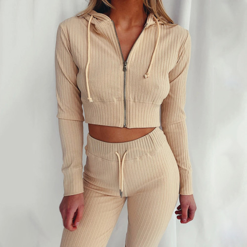 Ladies Hooded Long Sleeve Slim Fit Sports Casual Suit